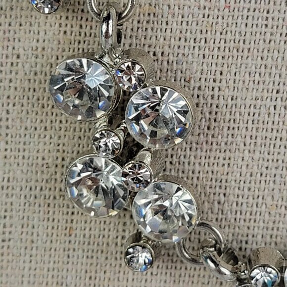Silver-Tone Clear Crystal Statement Bib Necklace 20.5 in Lobster Clasp - Picture 5 of 11